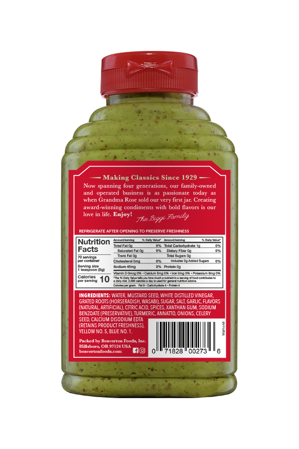 Beaver Brand Wasabi Horseradish Mustard back 12.5oz