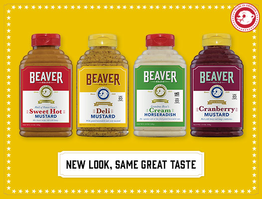 4 Beaver Brand products with new labels and tagline "New Look, Same Great Taste"