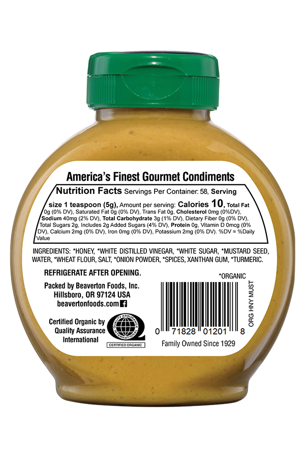 Inglehoffer Organic Honey Mustard back 10.25oz
