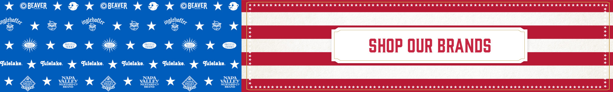 An American flag style brand with "Shop Our Brands" button