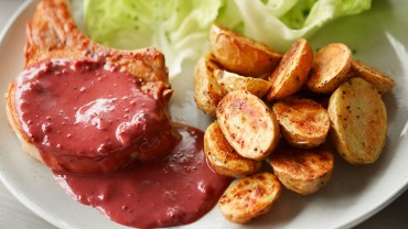 Pork chops with Beaver Brand Cranberry Mustard sauce