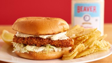 Fish and chips sandwich with Beaver Brand Tartar Sauce