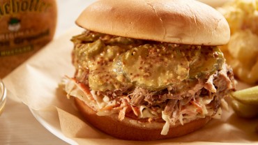 Pulled pork sandwich with Inglehoffer Stone Ground Mustard